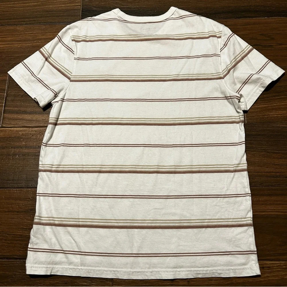 Champion Men’s Short‎ Sleeve Shirt Medium White with Brown Tan horizantal lines - Picture 7 of 10
